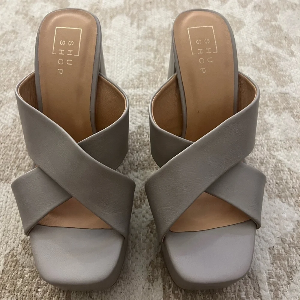 ShuShop Platform Mule Sandals in Light Taupe